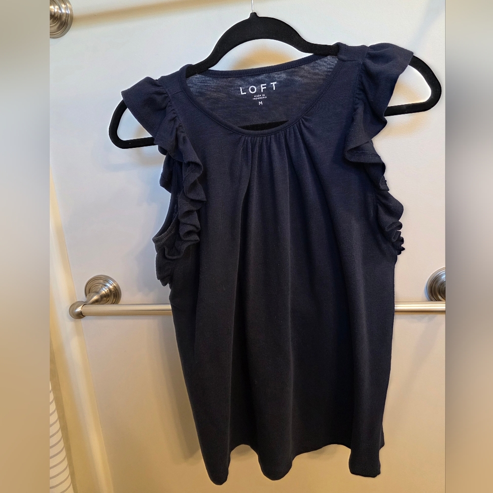 LOFT Blue Ruffled Tank Top